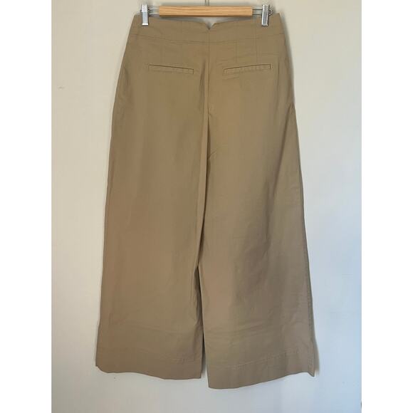 Maeve by Anthropologie Pleated Wide Leg Cropped Ankle Pants in Beige Womens sz 8 - Picture 2 of 7